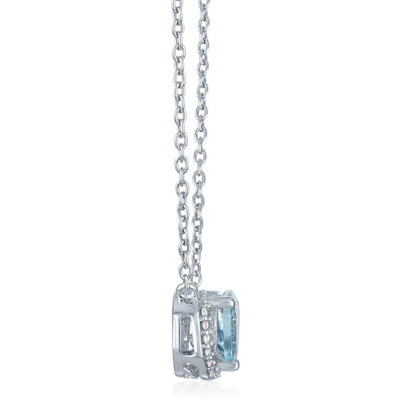 Aquamarine and Diamond Accent Pear-Shaped Half Halo Necklace in Sterling Silver – Image 2 of 3