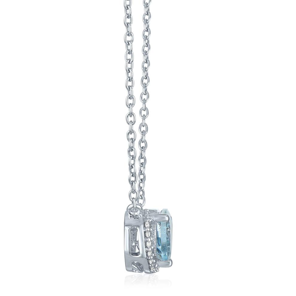Aquamarine and Diamond Accent Pear-Shaped Half Halo Necklace in Sterling Silver – Image 2 of 3