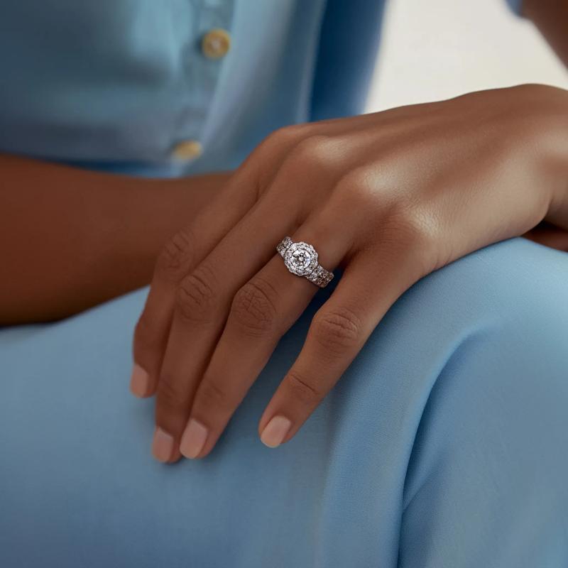 Lab Grown Diamond Round Halo Bridal Set in 14K White Gold &#40;3 ct. tw.&#41; – Image 6 of 6