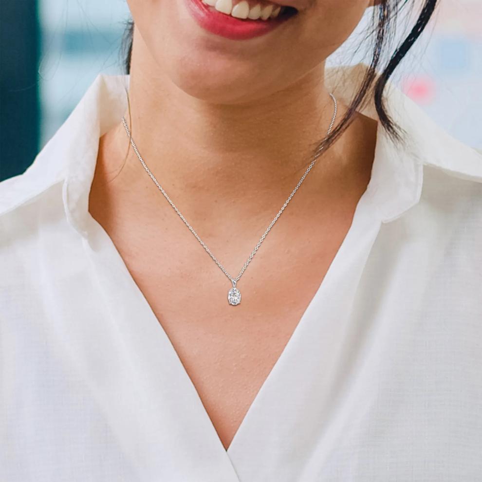 Oval Lab-Created Moissanite Solitaire Pendant in Sterling Silver (2 ct. dew) – Image 2 of 4