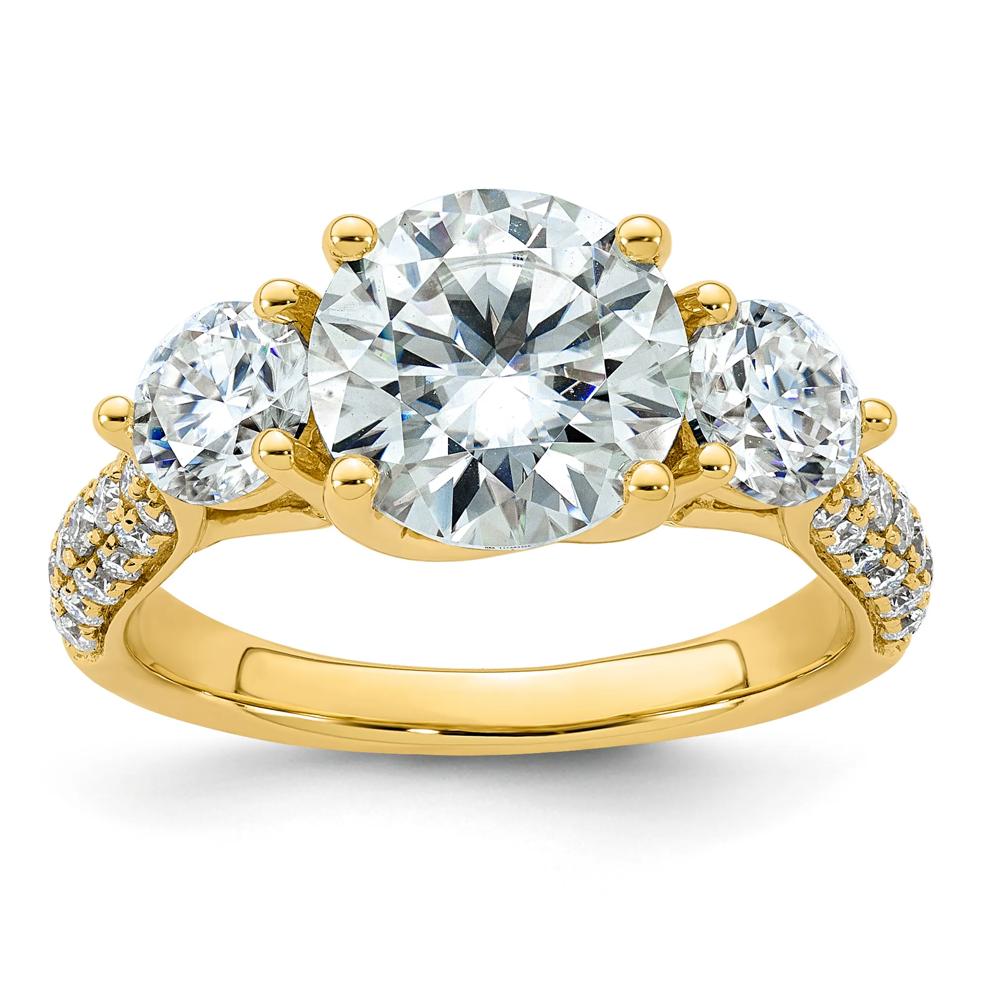 Lab-Created Moissanite Three-Stone Ring in 10K Yellow Gold (3 9/10 ct. dew) – Image 1 of 3