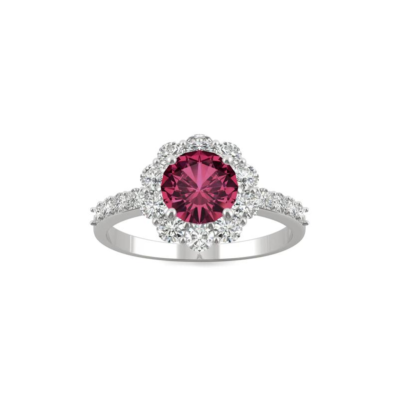 Round Lab Created Ruby &amp; Moissanite Halo Ring in 14K White Gold – Image 5 of 5