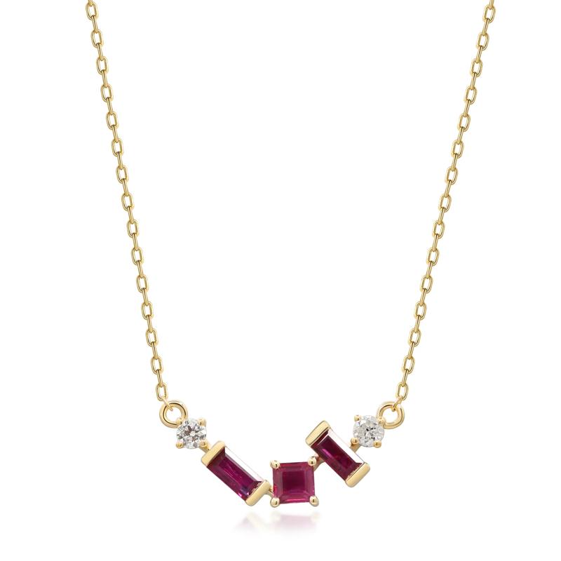 Ruby and Diamond Necklace in 10K Yellow Gold &#40;1/10 ct. tw.&#41; – Image 1 of 3