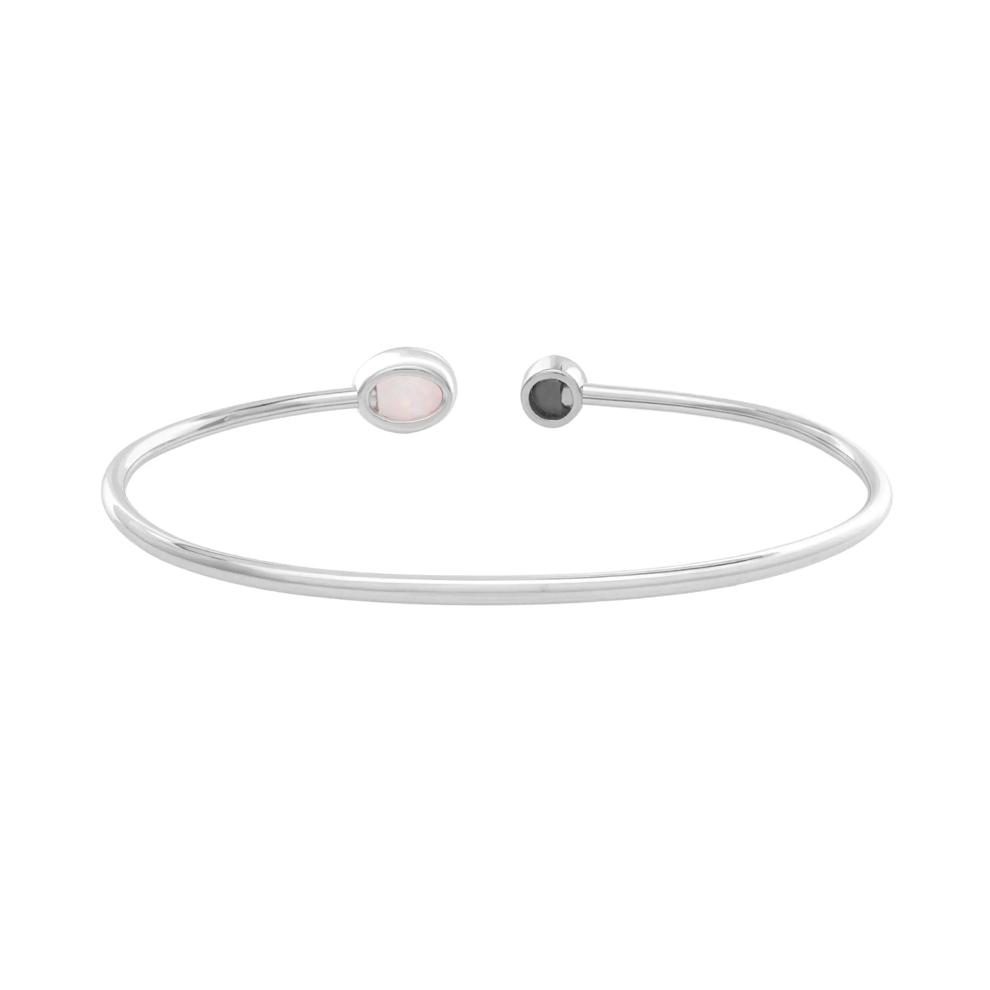 Opal &amp; Lab-Created White Sapphire Flexible Open Cuff Bangle Bracelet in Sterling Silver – Image 2 of 2