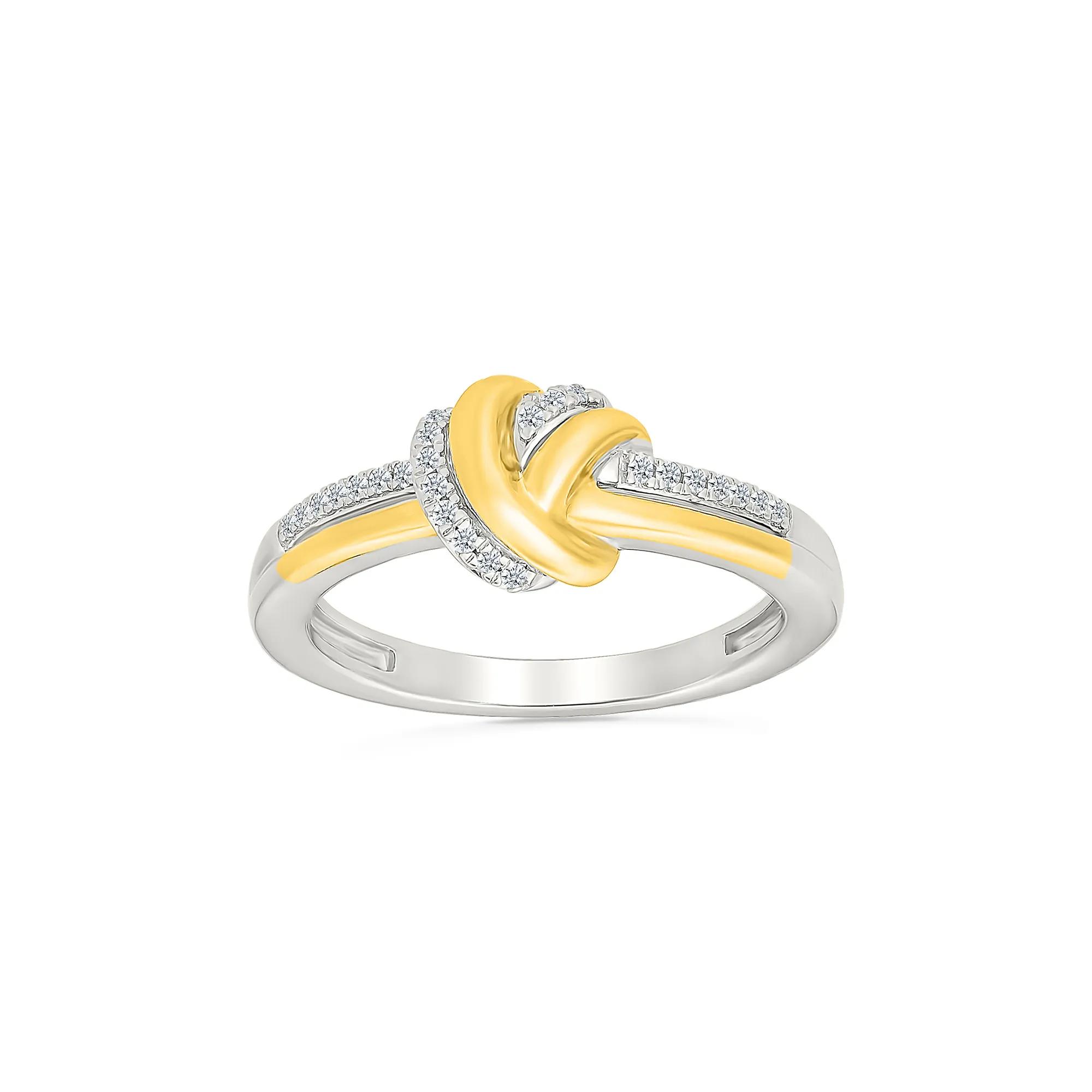 Diamond Knot Ring in Sterling Silver and 10K Yellow Gold (1/10 ct. tw.)