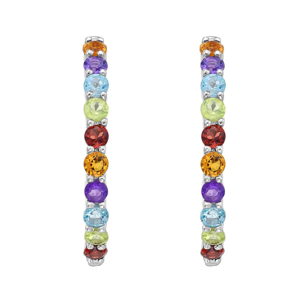 Multi-Gemstone Hoop Earrings in Sterling Silver – Image 2 of 3