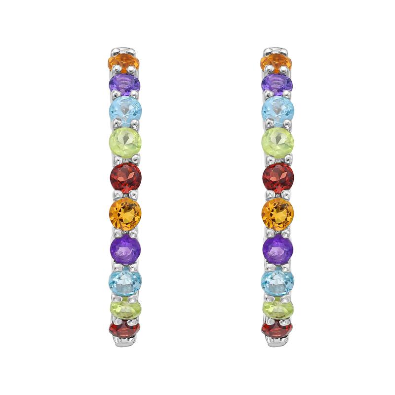 Multi-Gemstone Hoop Earrings in Sterling Silver – Image 2 of 2
