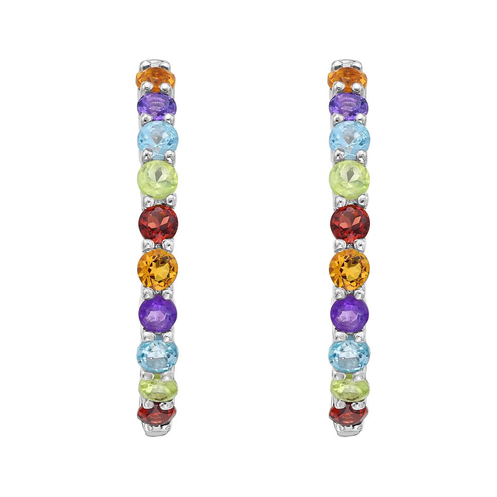 Multi-Gemstone Hoop Earrings in Sterling Silver – Image 2 of 2