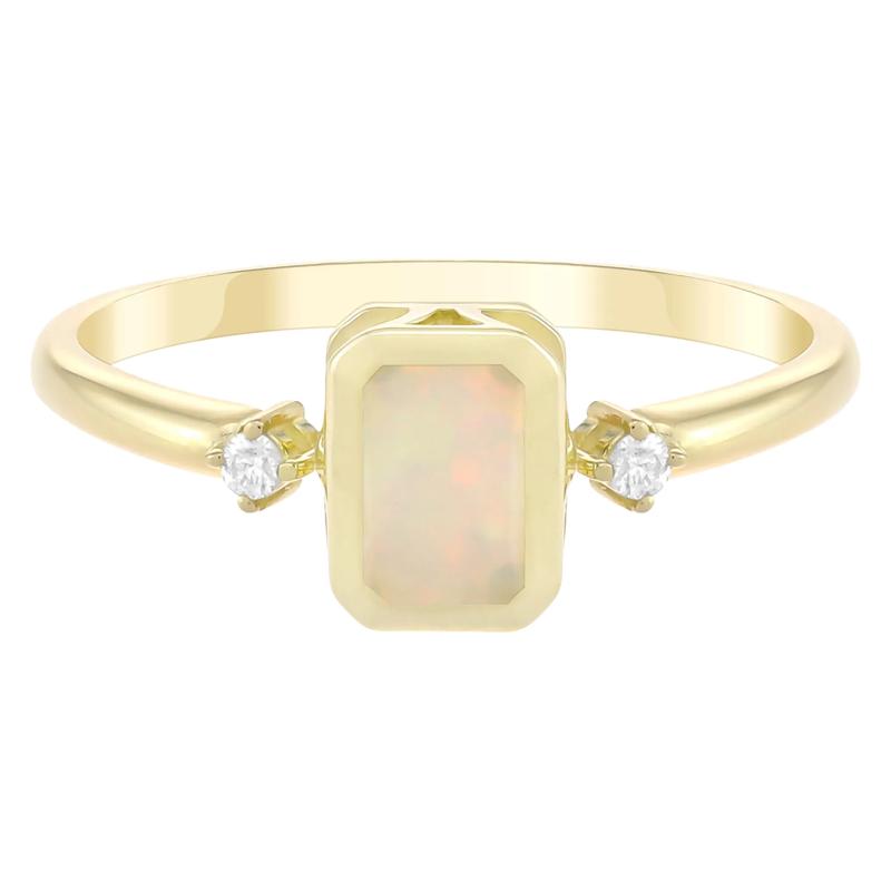 Emerald-Cut Opal and Diamond Accent Ring in 10K Yellow Gold – Image 1 of 3