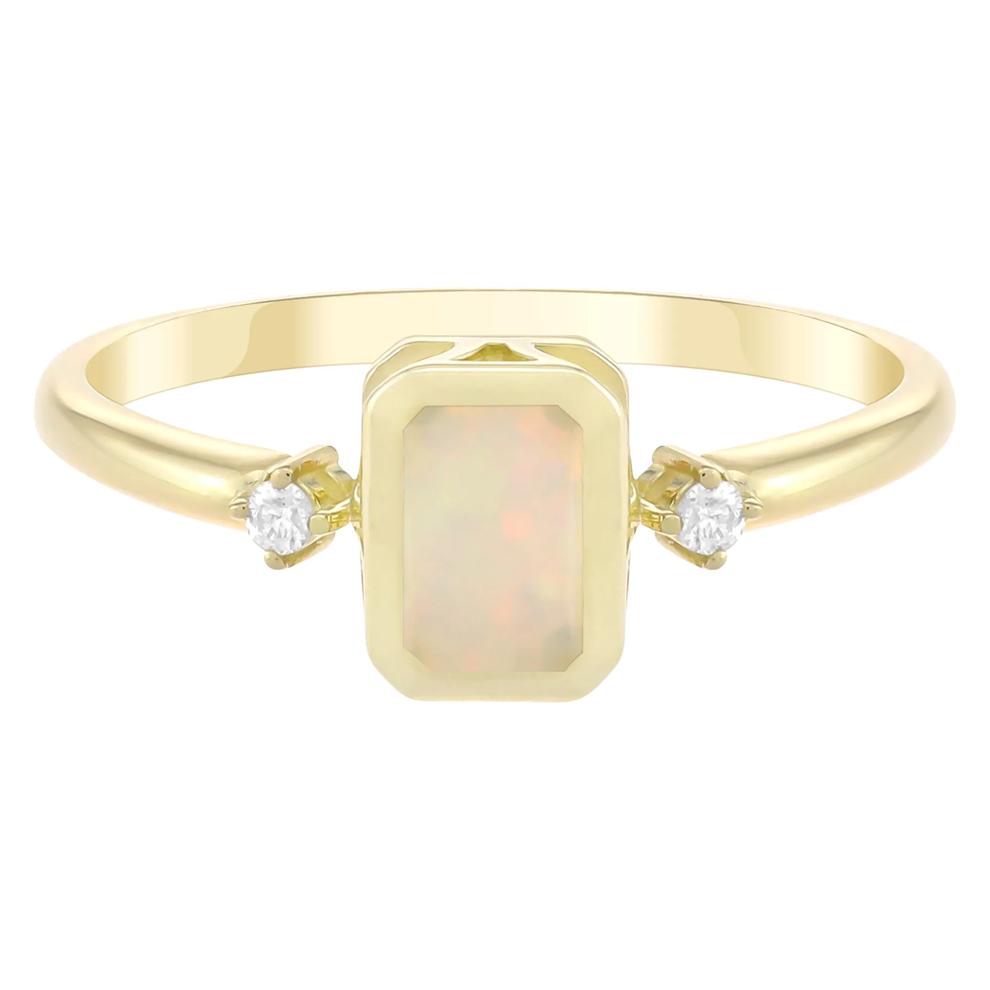 Emerald-Cut Opal and Diamond Accent Ring in 10K Yellow Gold – Image 1 of 3