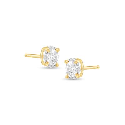 Lab Grown Diamond Oval Illusion Stud Earrings in 10K Yellow & White Gold (3/8 ct. tw.)