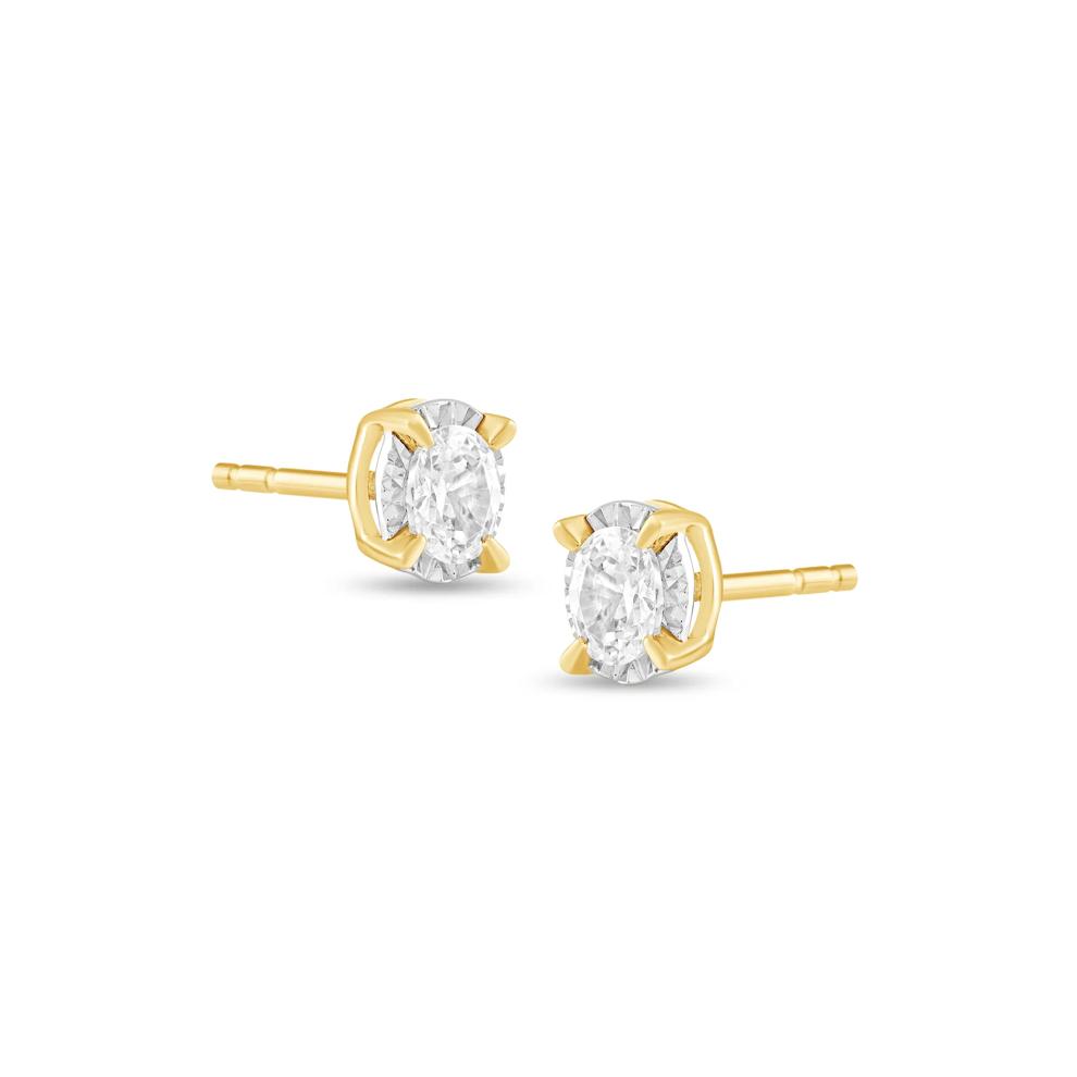 Lab Grown Diamond Oval Illusion Stud Earrings in 10K Yellow &amp; White Gold (3/8 ct. tw.) – Image 1 of 3
