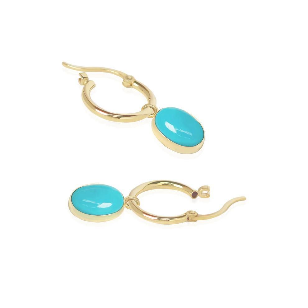 Turquoise Hoop Earrings in 14K Yellow Gold, 25mm – Image 2 of 2