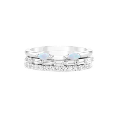 Lab-Created Opal & Lab-Created White Sapphire Three-Band Ring in Sterling Silver