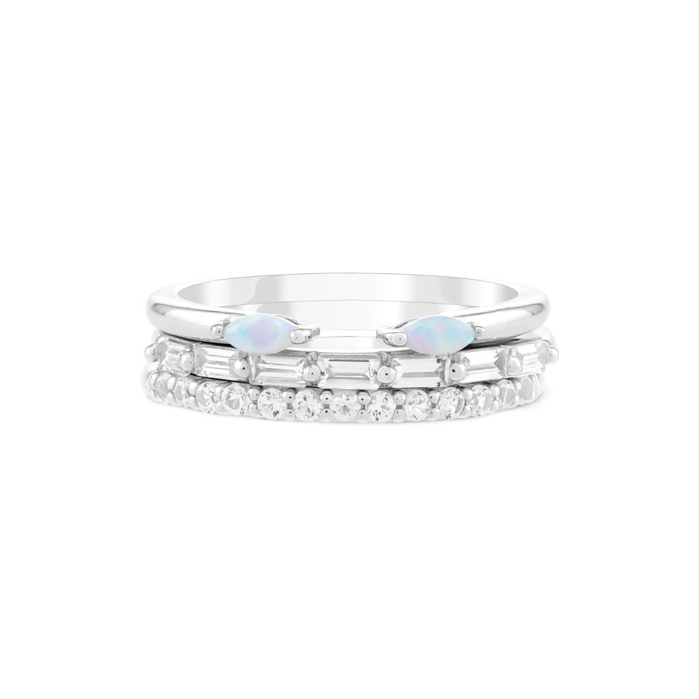Lab-Created Opal &amp; Lab-Created White Sapphire Three-Band Ring in Sterling Silver – Image 1 of 6