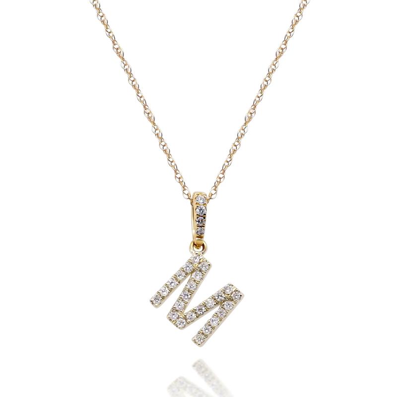 Diamond M Initial Pendant in 10K Yellow Gold (1/10 ct. tw.)  – Image 1 of 4