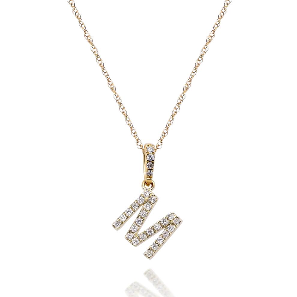 Diamond M Initial Pendant in 10K Yellow Gold (1/10 ct. tw.)  – Image 1 of 4