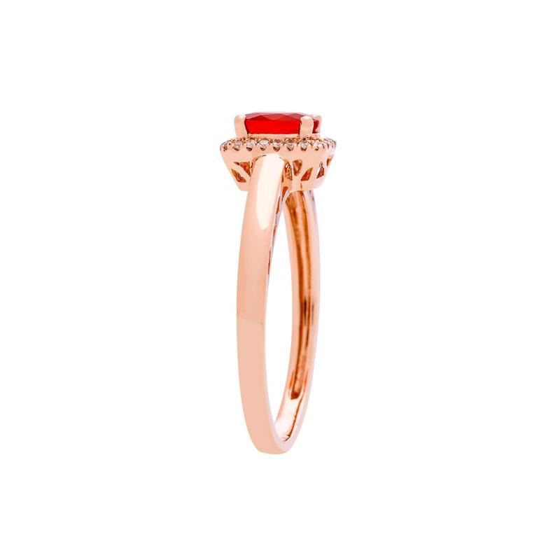 Fire Opal &amp; Diamond Halo Ring in 10K Rose Gold – Image 3 of 3