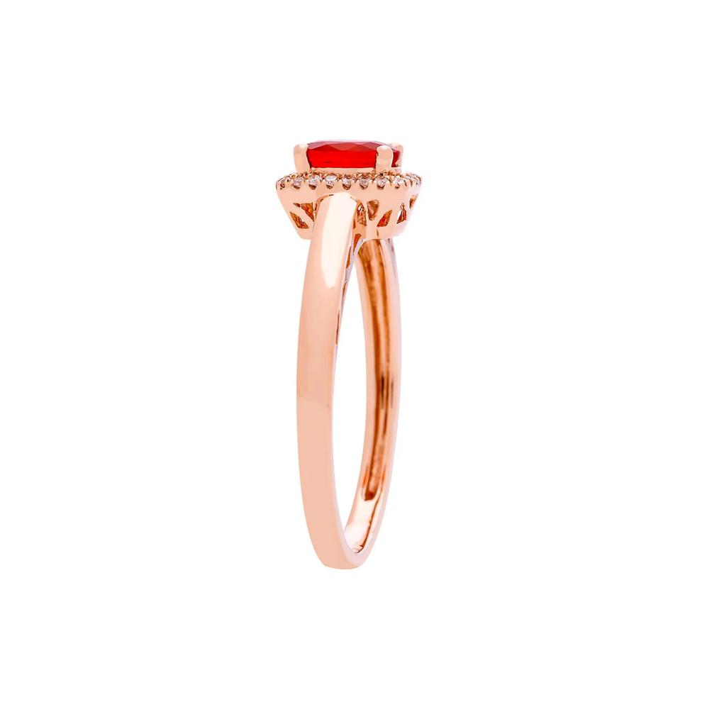 Fire Opal &amp; Diamond Halo Ring in 10K Rose Gold – Image 3 of 3