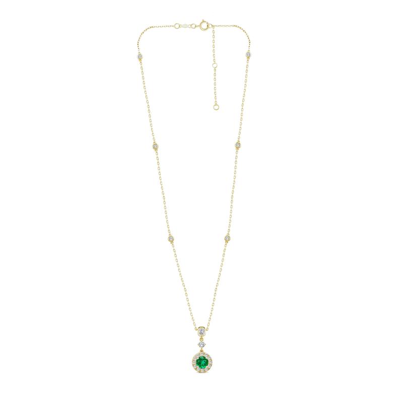 Emerald and Diamond Halo Pendant in 10K Yellow Gold &#40;1 ct. tw.&#41; – Image 4 of 4