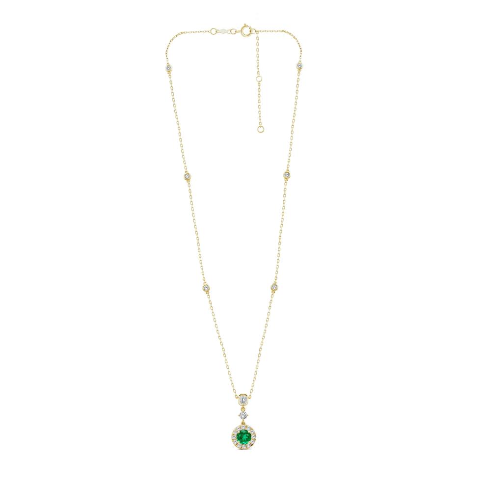 Emerald and Diamond Halo Pendant in 10K Yellow Gold (1 ct. tw.) – Image 4 of 4