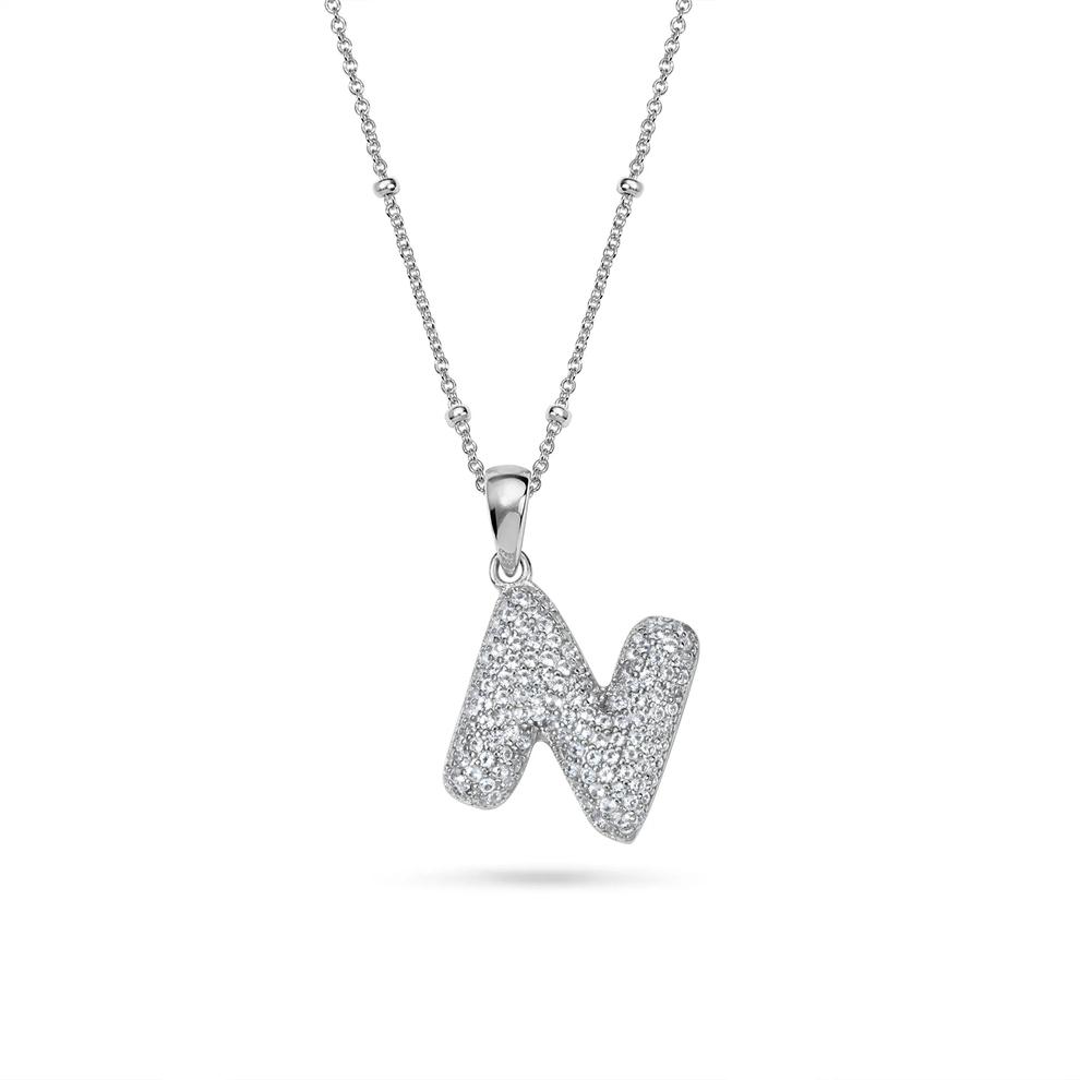 Lab-Created White Sapphire Pav&eacute; Bubble N Initial Pendant in Sterling Silver – Image 1 of 4