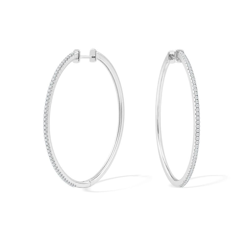 Diamond Round Hoop Earrings in Sterling Silver, 45mm (1/4 ct. tw.) – Image 2 of 2