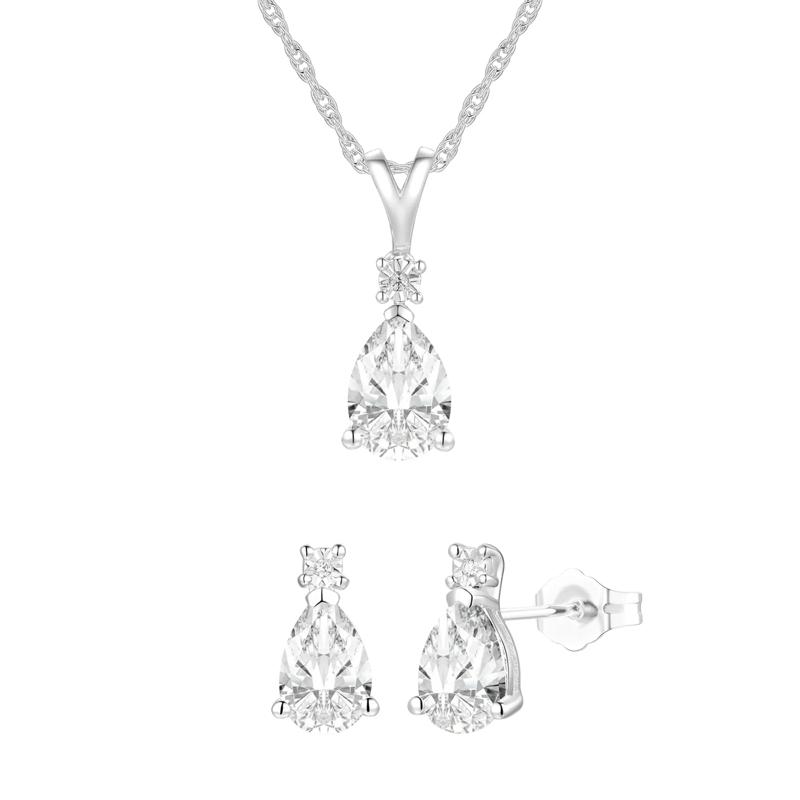 Lab-Created White Sapphire &amp; Diamond Accent Pendant &amp; Earrings Boxed Set in 10K White Gold – Image 1 of 5