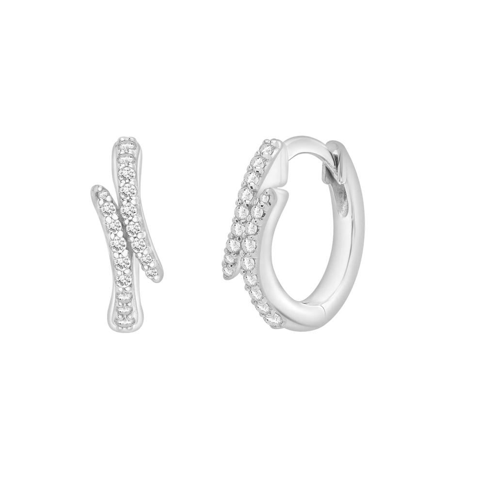 Diamond Bypass Huggie Hoop Earrings in Sterling Silver (1/7 ct. tw.) – Image 1 of 2