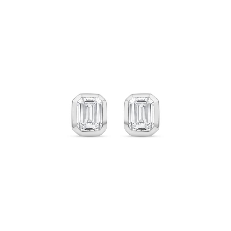 Lab Grown Diamond Emerald-Cut Bezel-Set Solitaire Stud Earrings in 14K White Gold &#40;1/3 ct. tw.&#41; – Image 2 of 3