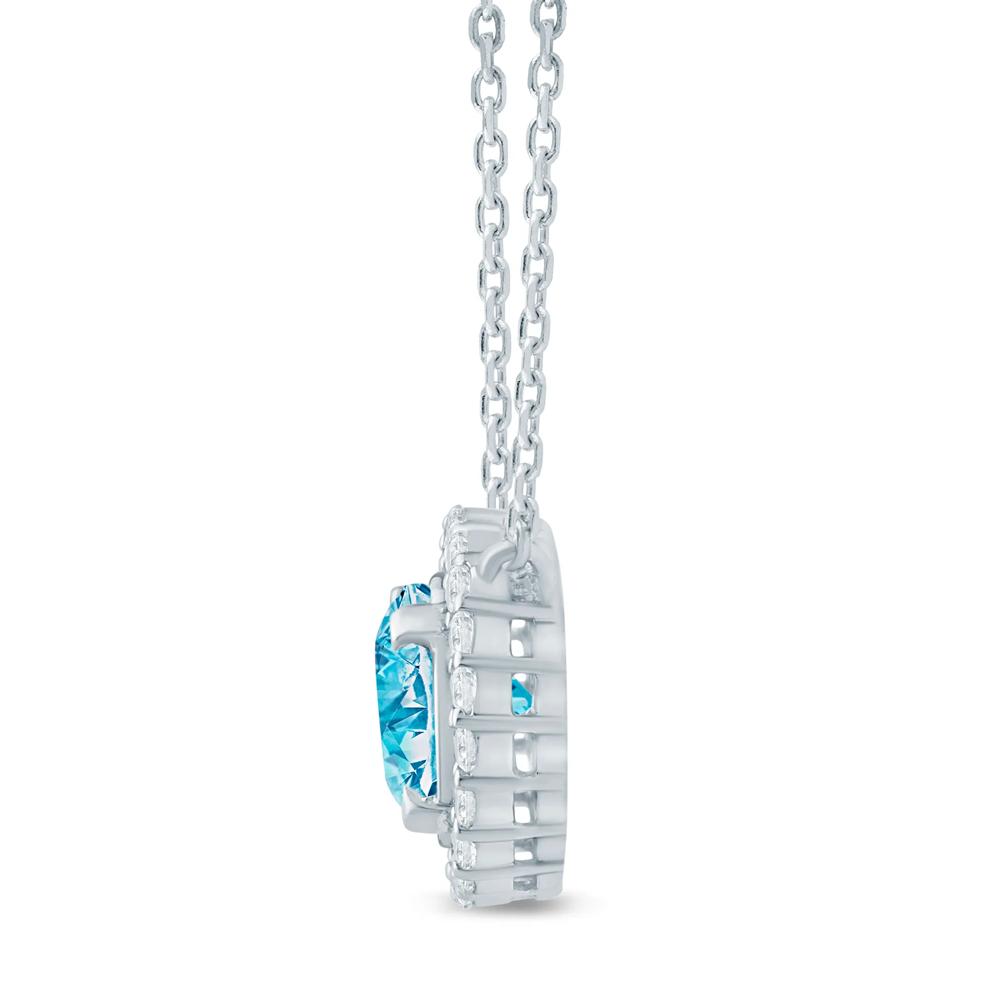 Lab Grown Blue and White Diamond Halo Pendant in 14K White Gold (1 1/7 ct. tw.) – Image 2 of 3