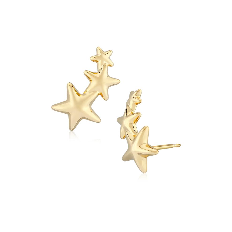 Triple Star Climber Earrings in 14K Yellow Gold – Image 1 of 2