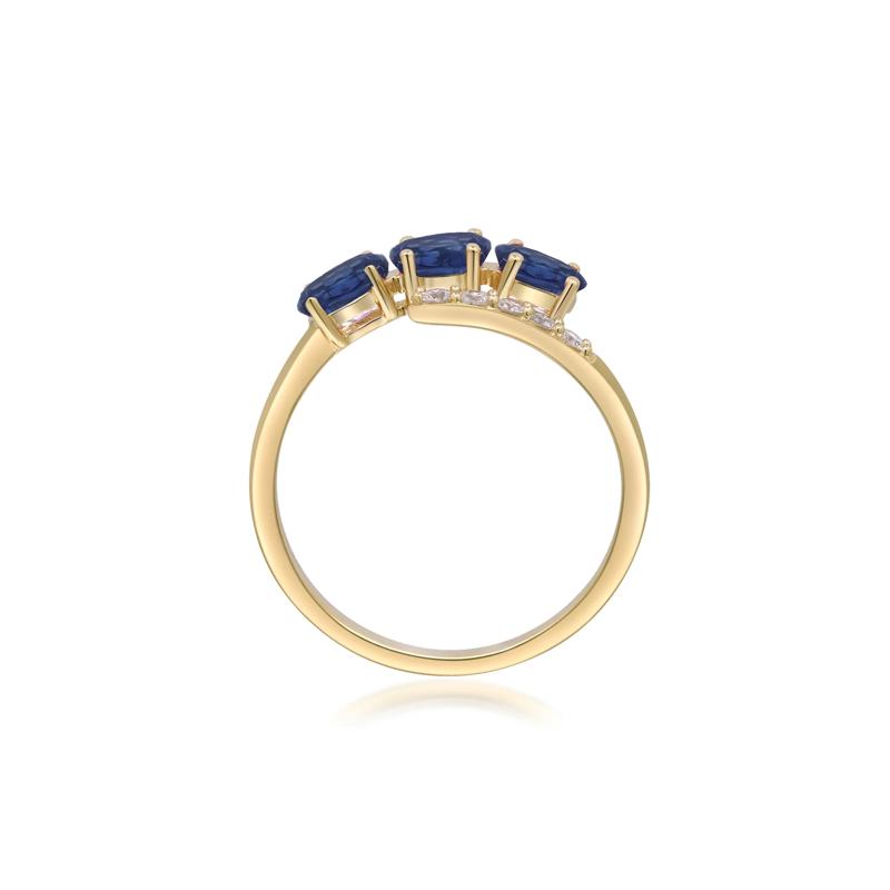 Blue Sapphire and Diamond Bypass Ring in 10K Yellow Gold &#40;1/10 ct. tw.&#41; – Image 2 of 4