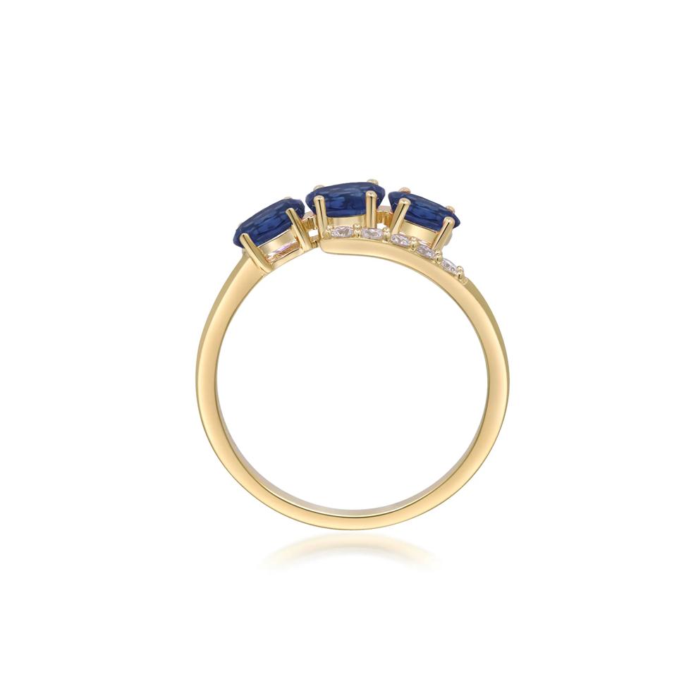 Blue Sapphire and Diamond Bypass Ring in 10K Yellow Gold (1/10 ct. tw.) – Image 2 of 4