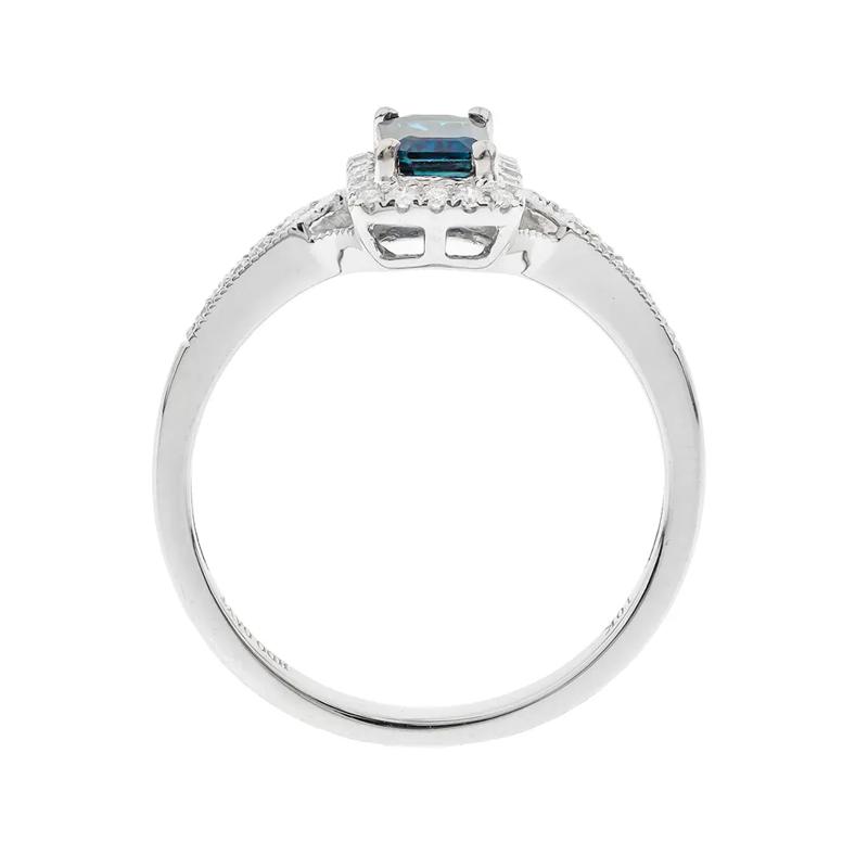 Blue Sapphire Ring with Diamond Halo in 10K White Gold &#40;1/8 ct. tw.&#41; – Image 2 of 3