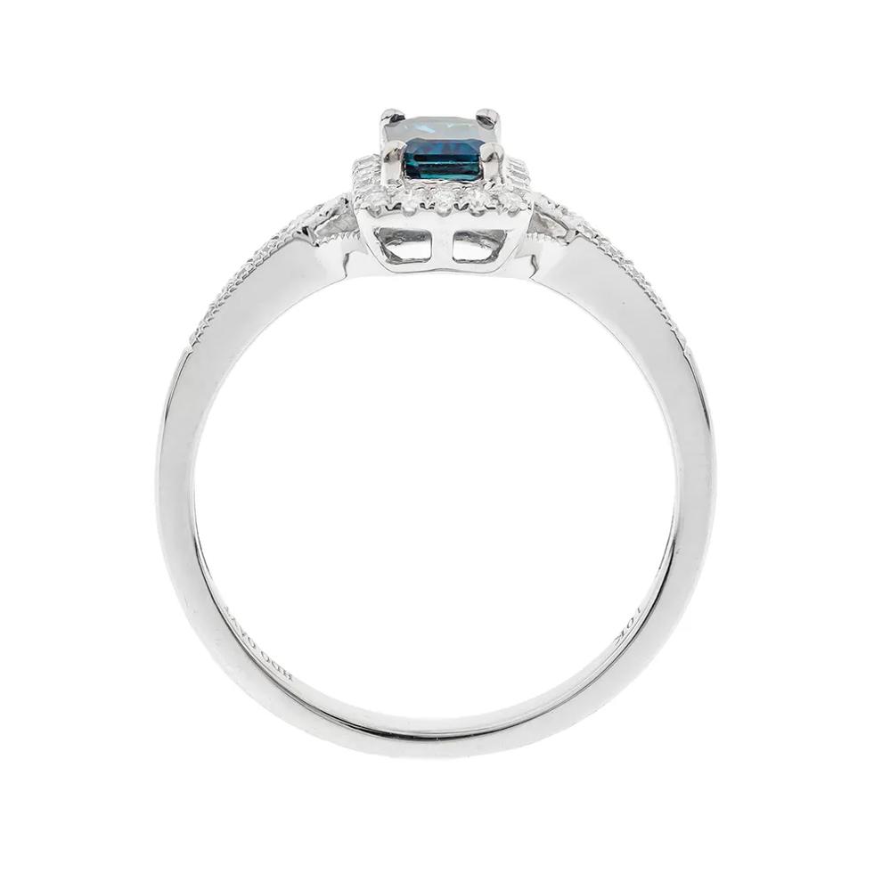 Blue Sapphire Ring with Diamond Halo in 10K White Gold (1/8 ct. tw.) – Image 2 of 3