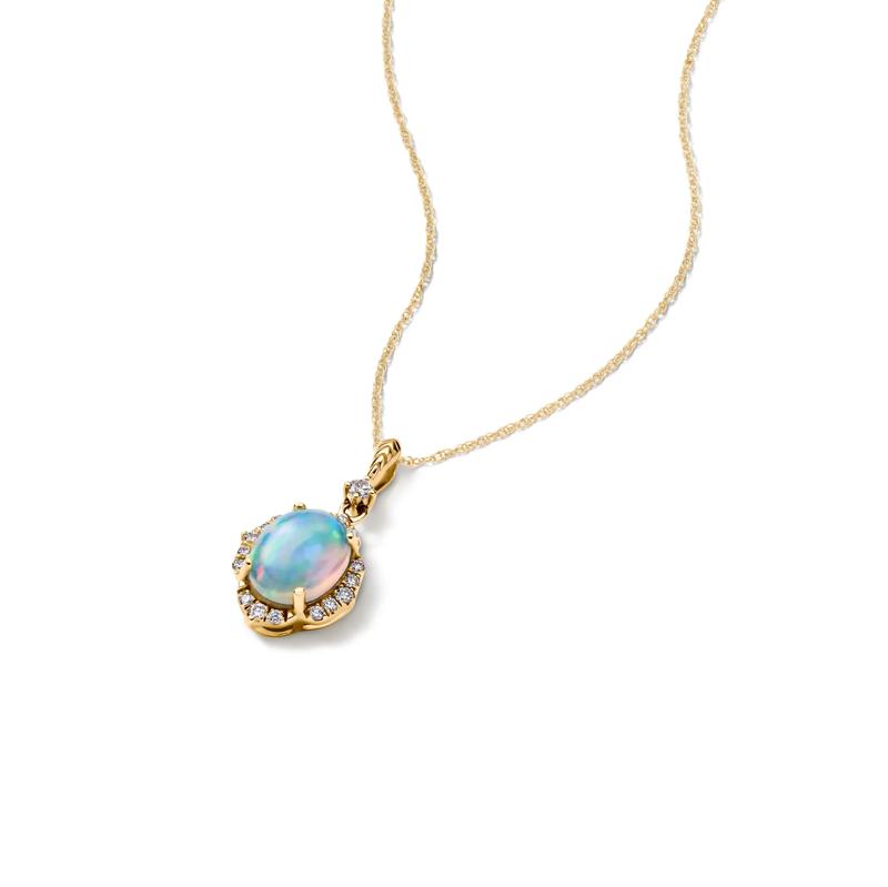 Opal and Diamond Oval-Shaped Pendant in 10K Yellow Gold &#40;1/5 ct. tw.&#41; – Image 4 of 4