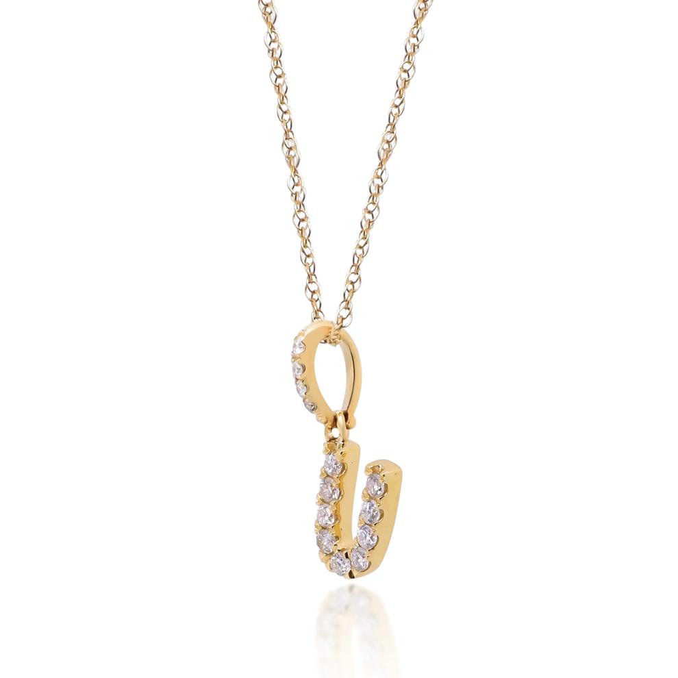 Diamond U Initial Pendant in 10K Yellow Gold (1/10 ct. tw.)  – Image 2 of 3