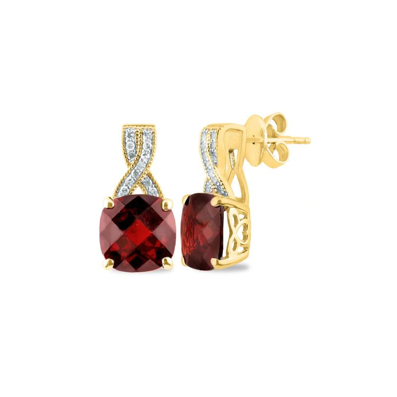 Garnet and Diamond Dangle Earrings in 14K Yellow Gold &#40;1/10 ct. tw.&#41;  – Image 1 of 1