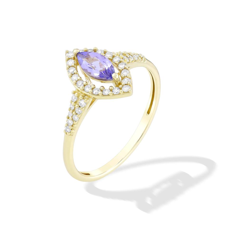 Tanzanite &amp; Diamond Halo Ring in 10K Yellow Gold (1/5 ct. tw.) – Image 4 of 4