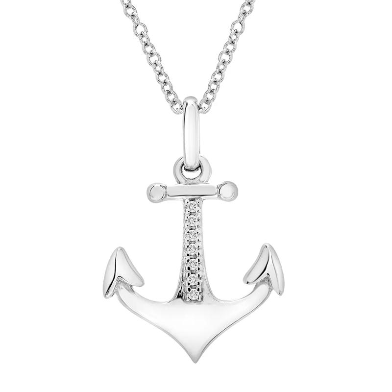 Diamond Anchor Pendant in Sterling Silver – Image 1 of 4