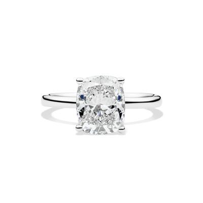 Lab Grown Diamond Elongated Cushion Solitaire Engagement Ring in 14K White Gold (3 ct.)