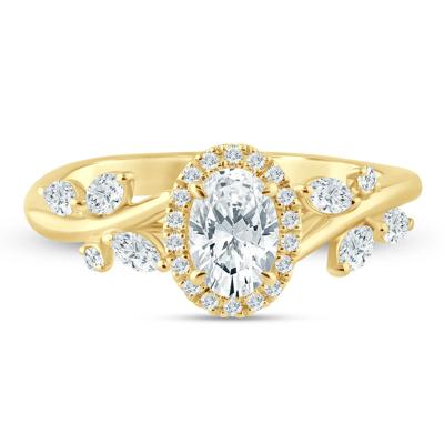 Diamond Oval Center Halo Engagement Ring in 14K Yellow Gold (3/4 ct. tw.)