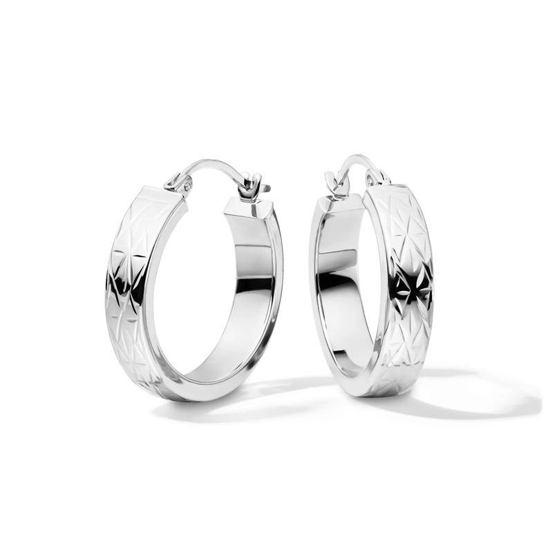Rectangular Diamond-Cut Tube Hoop Earrings in 14K White Gold – Image 2 of 2