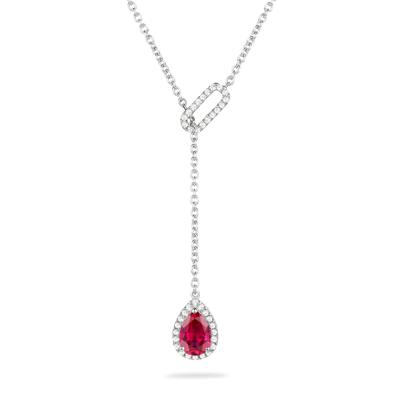 Lab-Created Ruby & Lab-Created White Sapphire Lariat Necklace in Sterling Silver