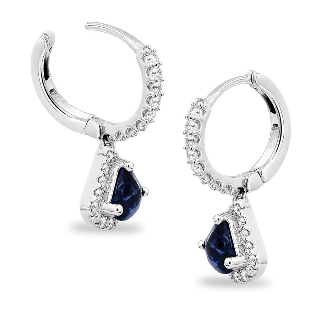 Lab-Created Emerald &amp; Lab-Created Blue Sapphire Huggie Drop Earrings in Sterling Silver – Image 2 of 2