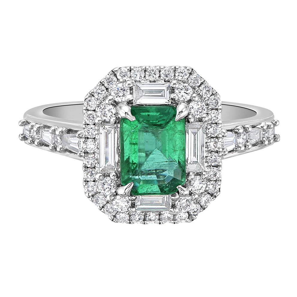 Emerald-Cut Emerald &amp; Diamond Ring in 18K White Gold (3/4 ct. tw.) – Image 1 of 5