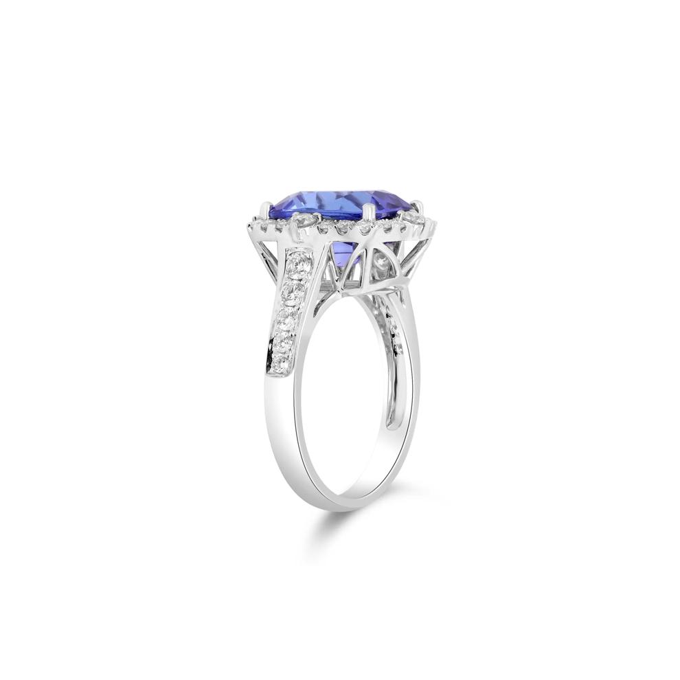 Tanzanite and Diamond Pointed Halo Ring in 18K White Gold (3/4 ct. tw.) – Image 2 of 4