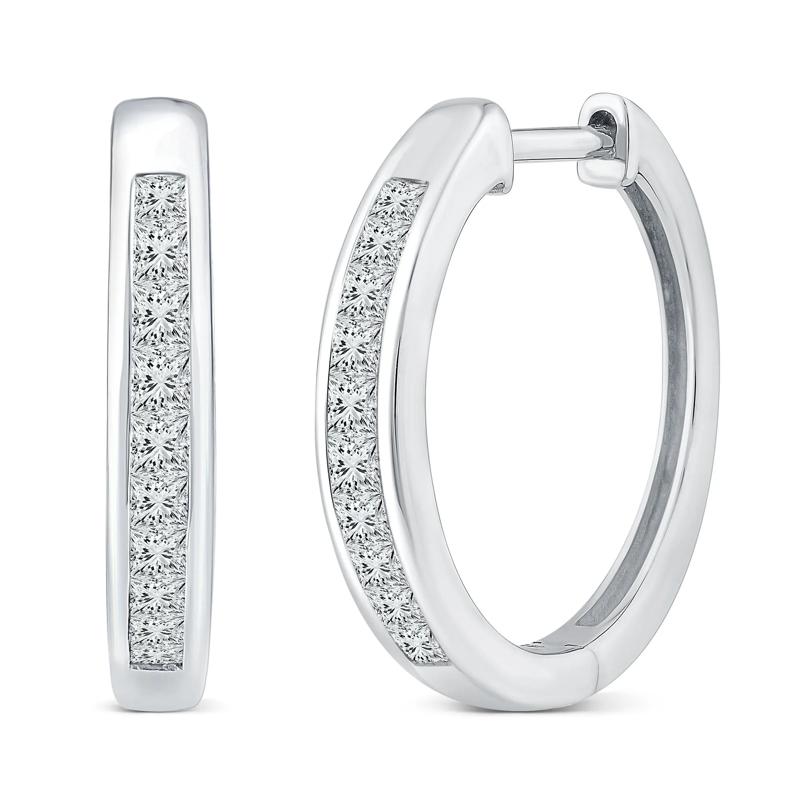 Diamond Channel-Set Hoop Earrings in 10K White Gold &#40;1 ct. tw.&#41; – Image 1 of 2