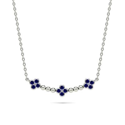 Blue Sapphire Clover Bar Pendant Necklace in 10K White Gold